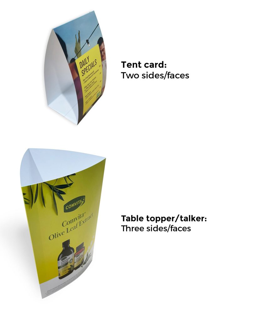 Difference Between Tent Cards Talkers And Toppers Rogue Print
